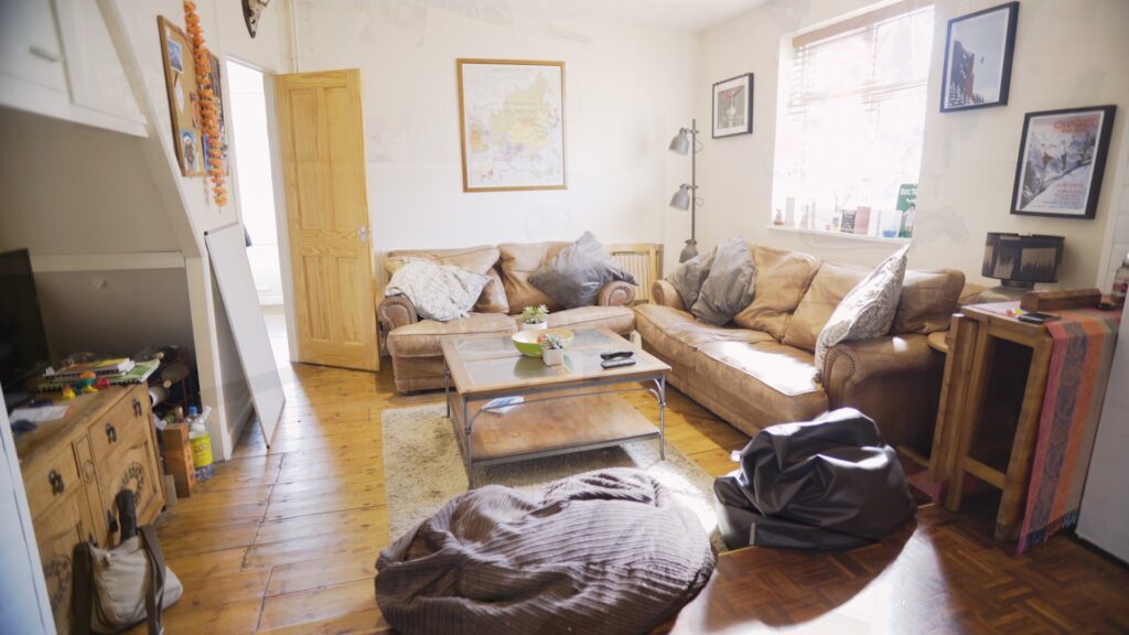 Student flat living room.