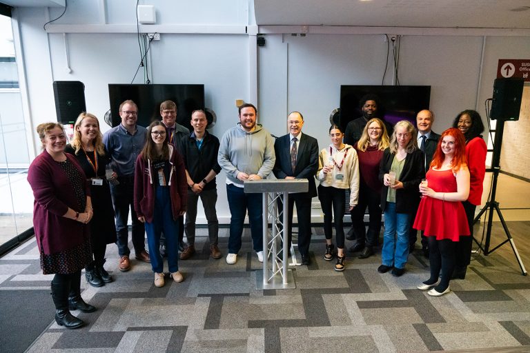 Members of Southampton Students Union and Southampton University standing and smiling at the Relationship Agreement signing ceremony in 2023