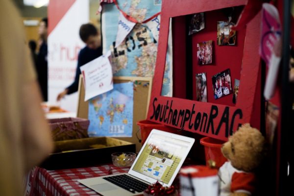 Raise and Give volunteer societies table at fresher fair.