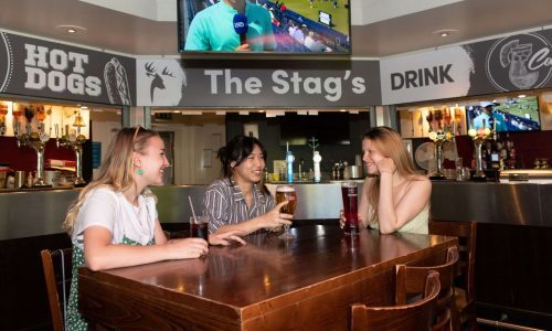 Students sitting and drinking at the stags pub