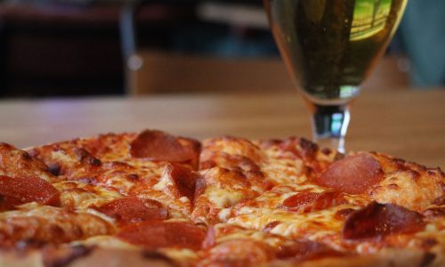 Pepperoni pizza and beer served at The Stags, Southampton University's Student Unions pub