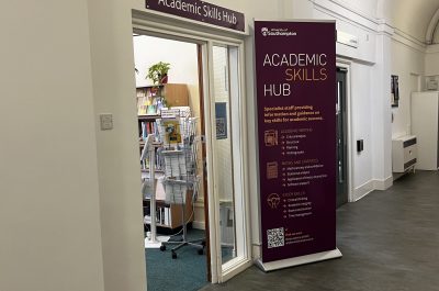 outside of the academic skills hub room in the University of Southamptons library